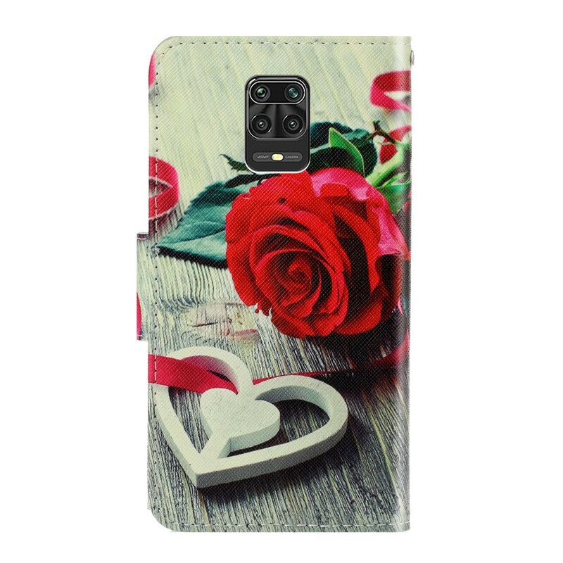 Lederhüllen Für Xiaomi Redmi Note 9S / 9 Pro Mit Kordel Romantische Rose Mit Riemen