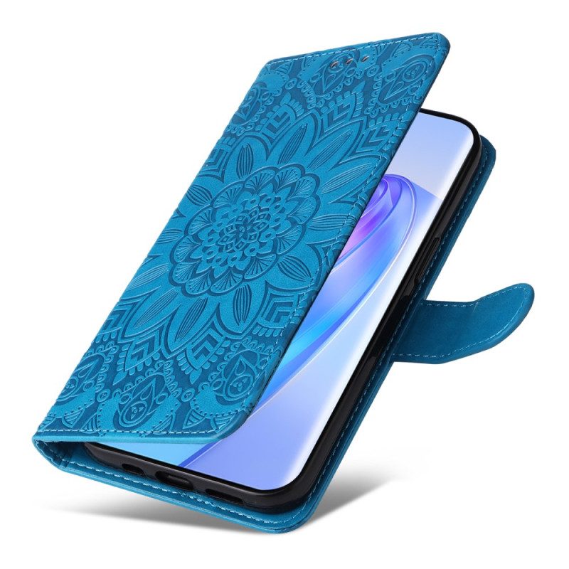 Flip Case Für Honor Magic 5 Lite Mandala-sonne Mit Schlüsselband