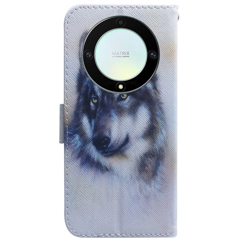 Flip Case Für Honor Magic 5 Lite Mit Kordel Riemchen-aquarell-hund