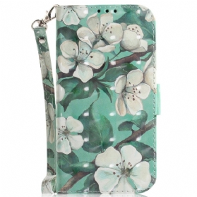 Flip Case Für Honor Magic 5 Lite Mit Kordel Weiße Riemchenblumen