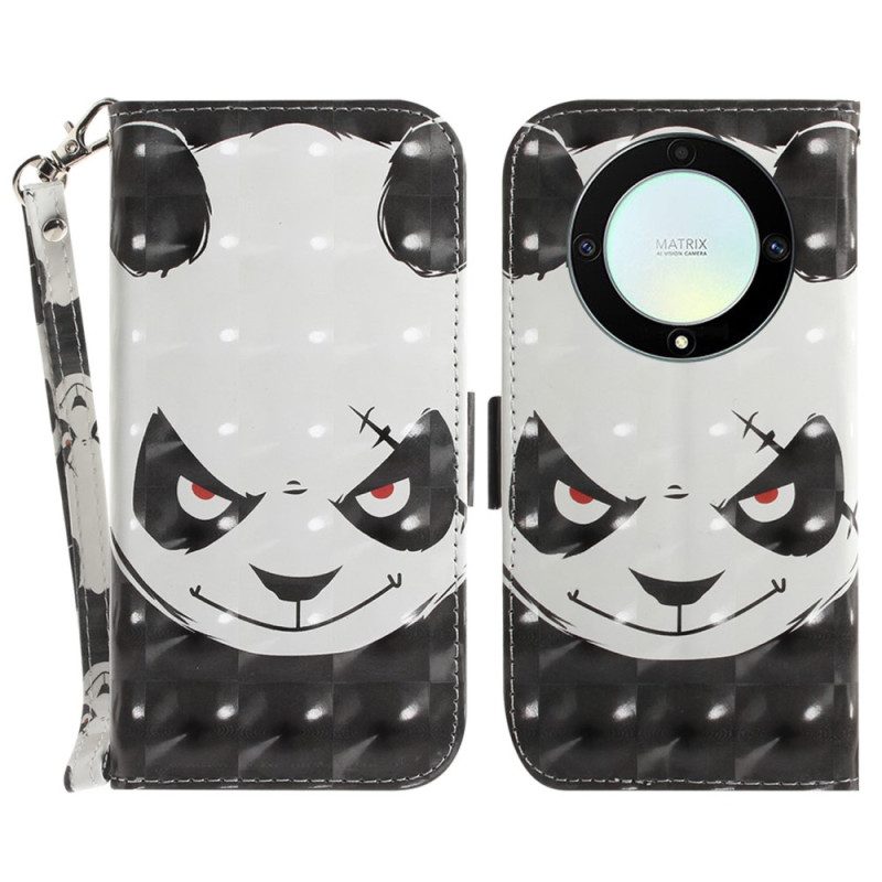 Flip Case Für Honor Magic 5 Lite Mit Kordel Wütender Panda Mit Schlüsselband