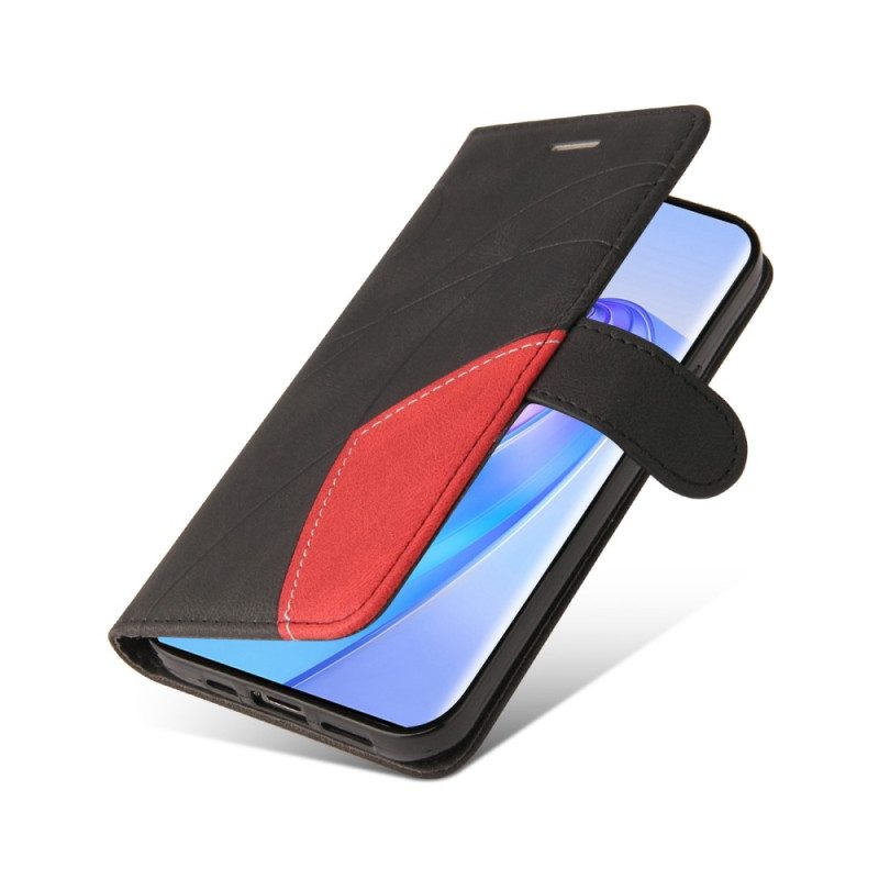 Flip Case Für Honor Magic 5 Lite Mit Kordel Zweifarbiger Riemen