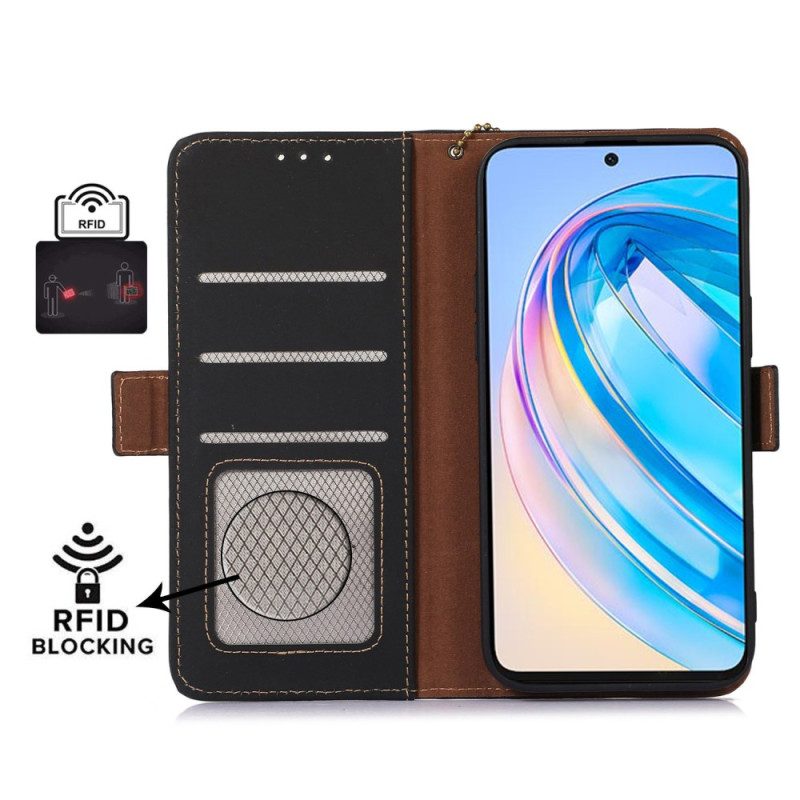 Flip Case Für Honor Magic 5 Lite Rfid-funktion Aus Echtem Leder