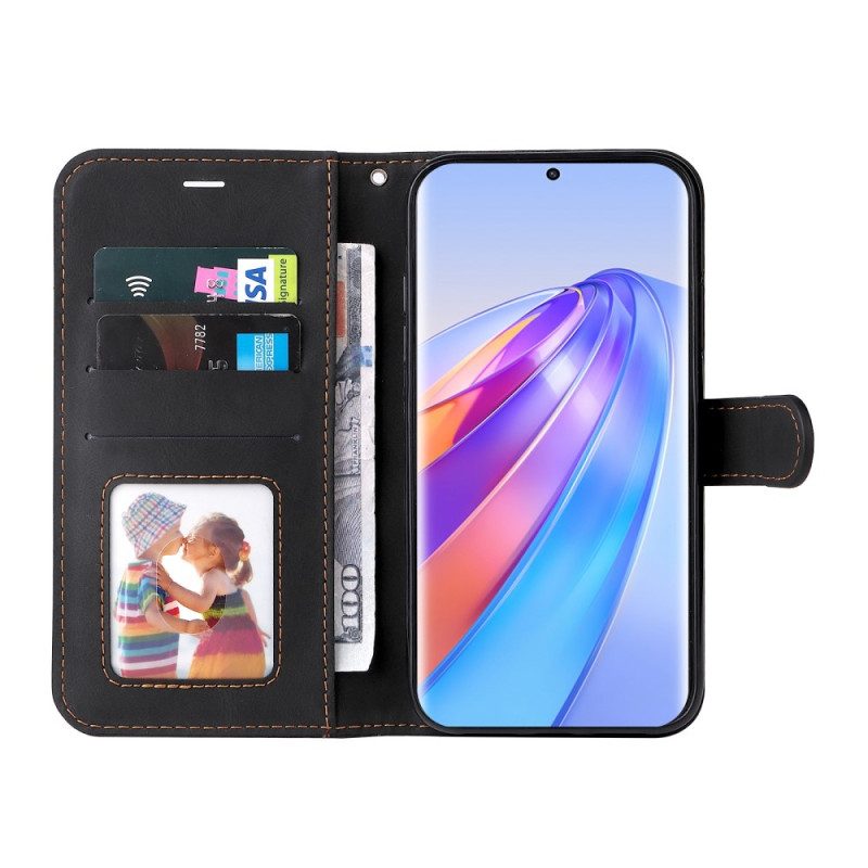 Flip Case Für Honor Magic 5 Lite Zweifarbig Mit Riemen