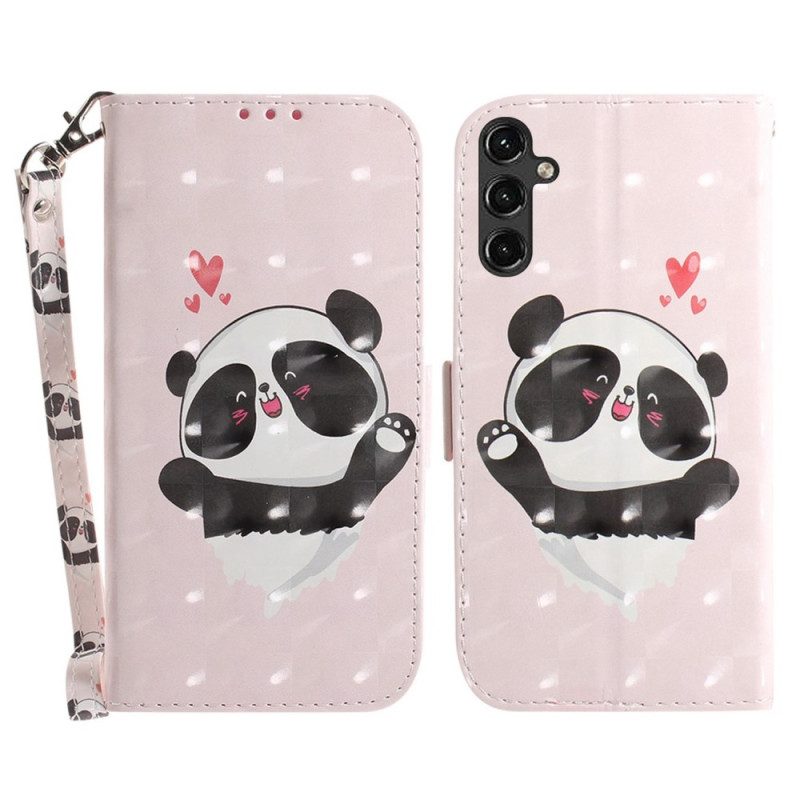 Flip Case Für Samsung Galaxy A14 / A14 5G Mit Kordel Panda Love Mit Schlüsselband