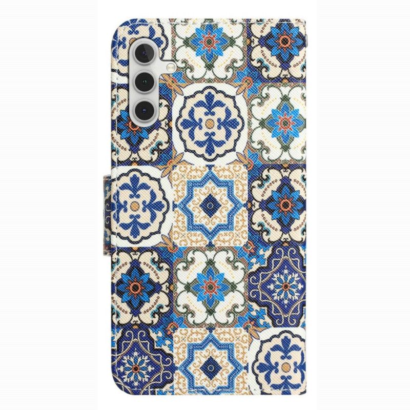 Flip Case Für Samsung Galaxy A14 / A14 5G Mit Kordel Riemchen-patchwork