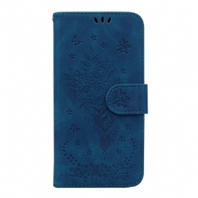 Flip Case Für Samsung Galaxy A14 / A14 5G Mit Kordel Riemchenrosen Und Schmetterlinge