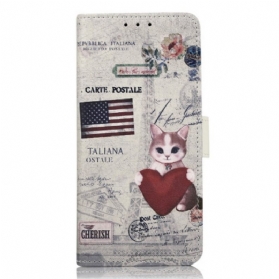 Flip Case Für Samsung Galaxy A14 / A14 5G Reisende Katze