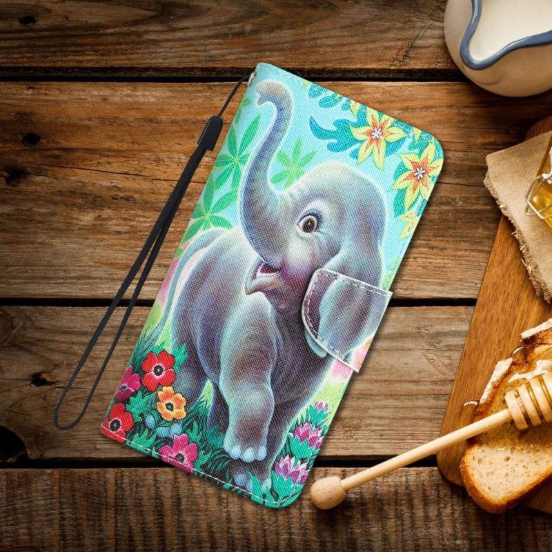 Lederhüllen Für Samsung Galaxy A14 / A14 5G Mit Kordel Fröhlicher Elefant Mit Schlüsselband