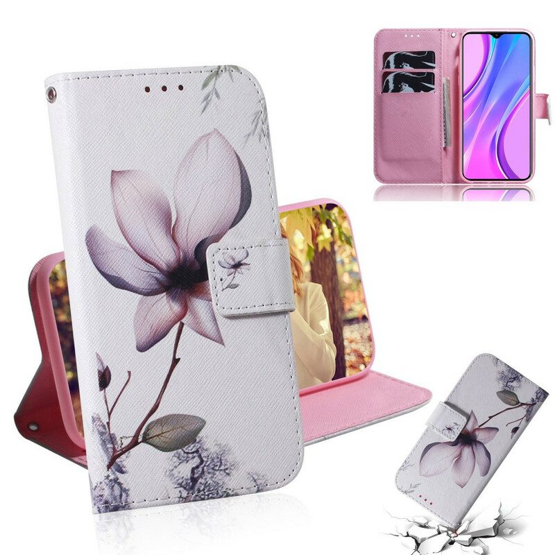 Flip Case Für Xiaomi Redmi 9 Blume Staubiges Rosa