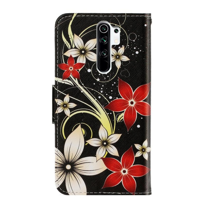 Flip Case Für Xiaomi Redmi 9 Mit Kordel Bunte Riemchenblumen