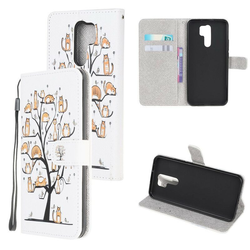 Flip Case Für Xiaomi Redmi 9 Mit Kordel Funky Cats Mit Riemen