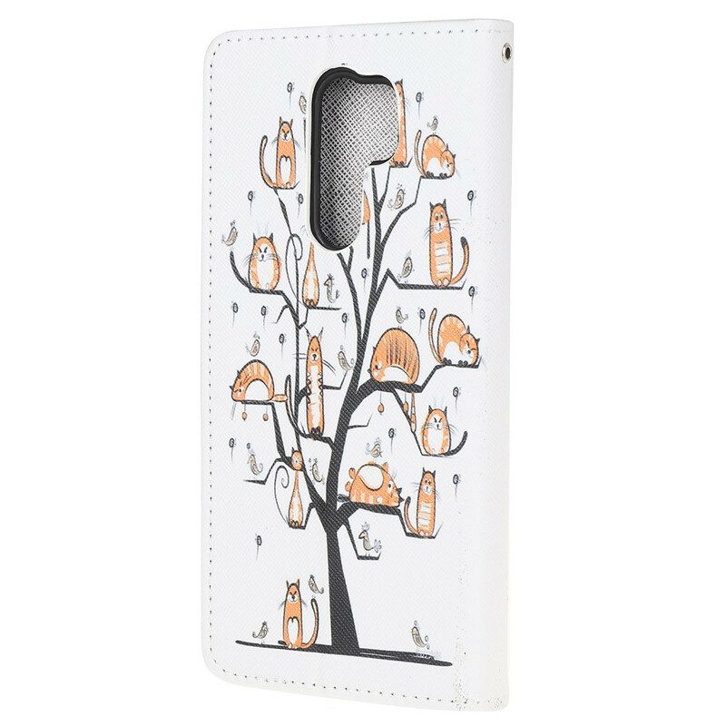 Flip Case Für Xiaomi Redmi 9 Mit Kordel Funky Cats Mit Riemen