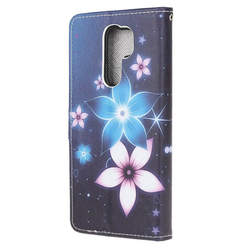 Flip Case Für Xiaomi Redmi 9 Mit Kordel Mondriemenblumen