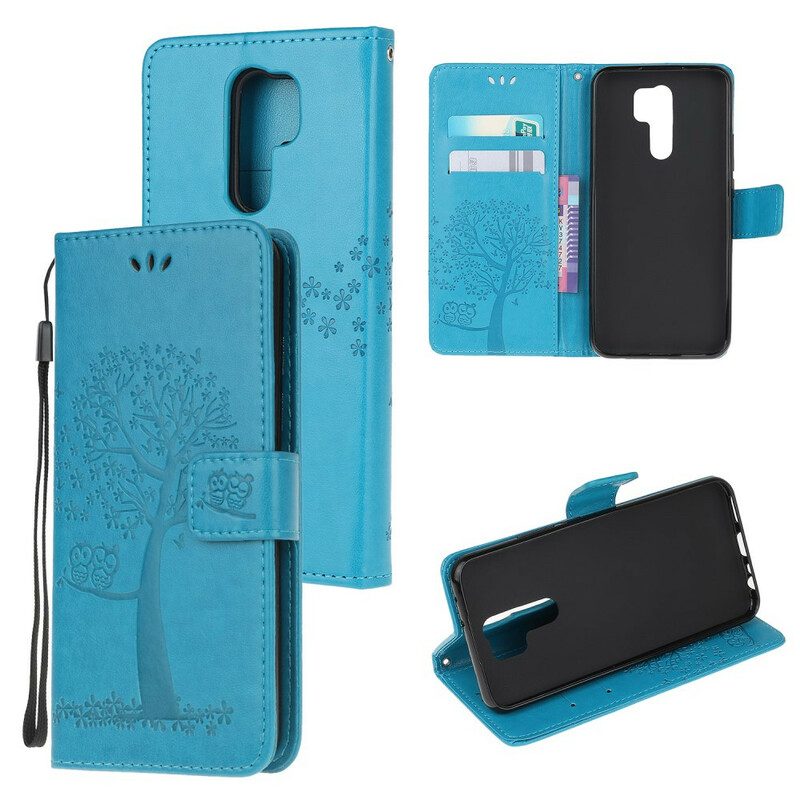 Flip Case Für Xiaomi Redmi 9 Mit Kordel Tangabaum Und Eulen