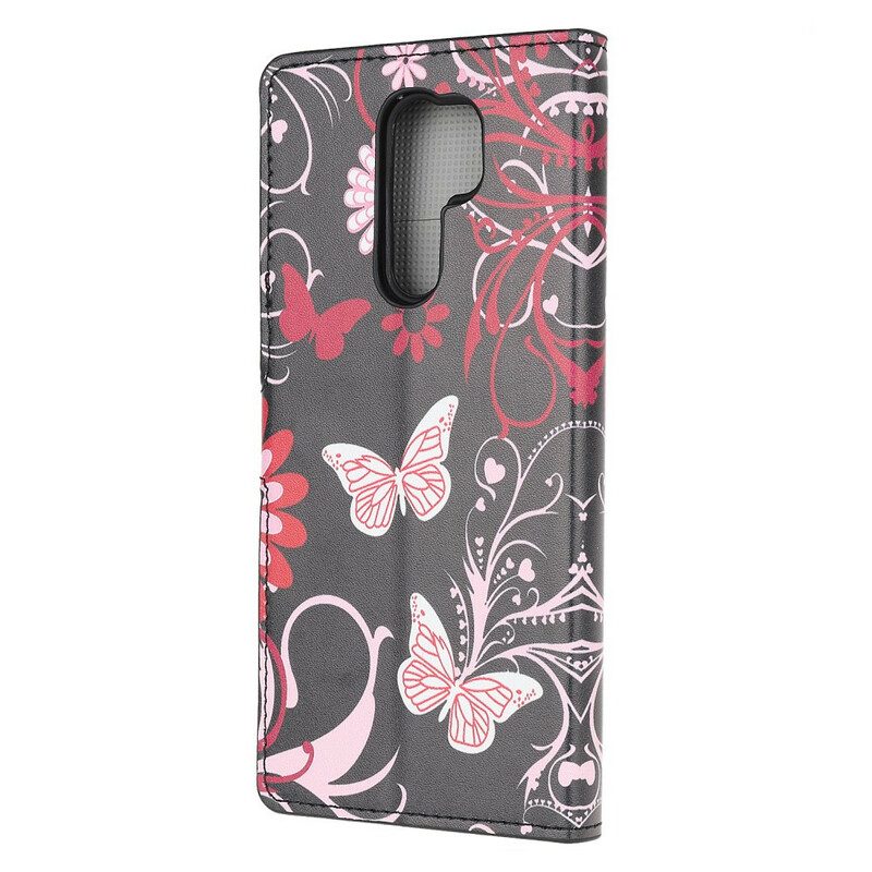 Flip Case Für Xiaomi Redmi 9 Schmetterlinge Und Blumen