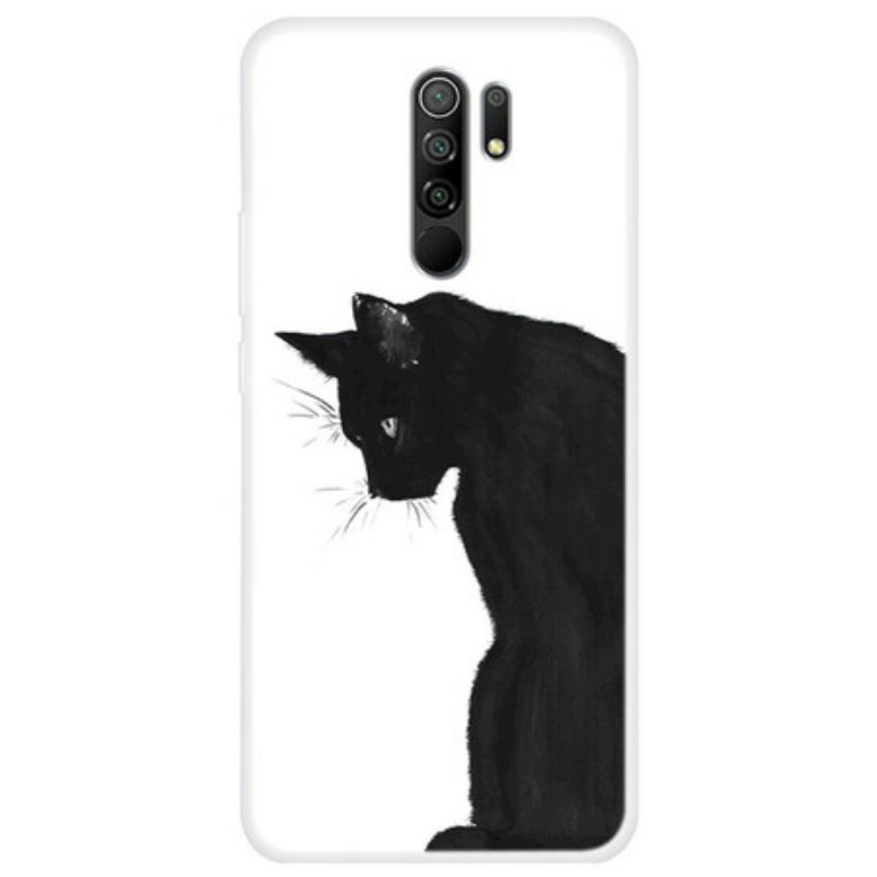 Handyhülle Für Xiaomi Redmi 9 Nachdenkliche Schwarze Katze