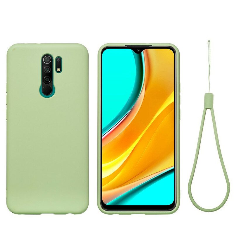 Hülle Für Xiaomi Redmi 9 Flüssiges Silikon Mit Lanyard