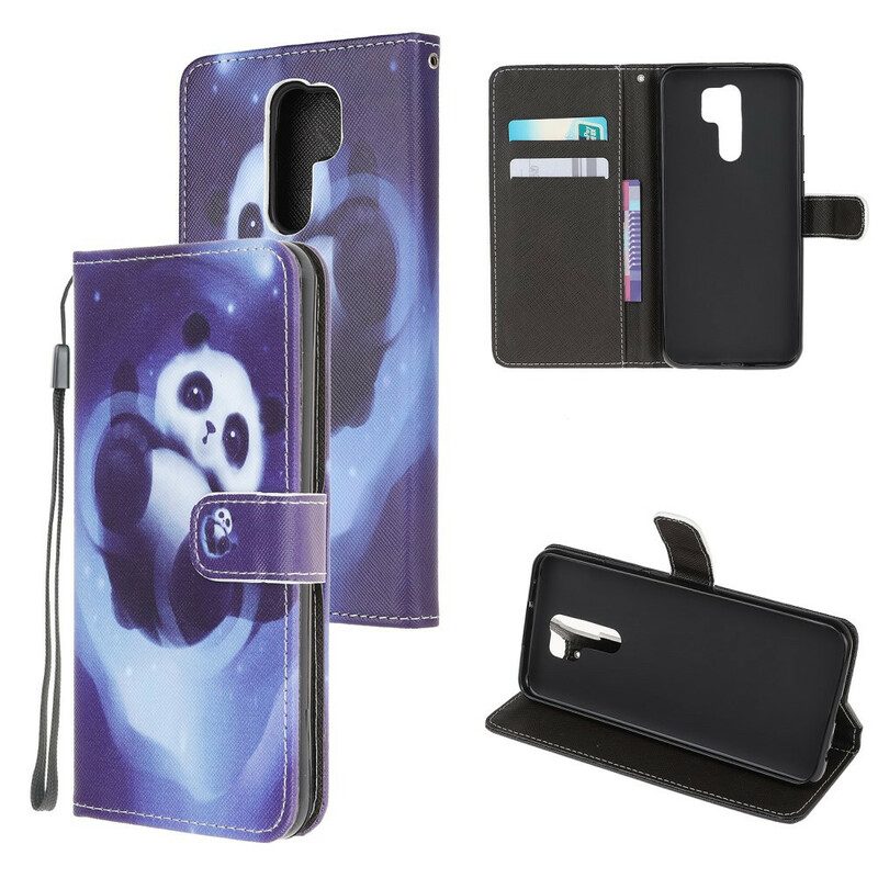 Lederhüllen Für Xiaomi Redmi 9 Mit Kordel Panda Space Mit Schlüsselband