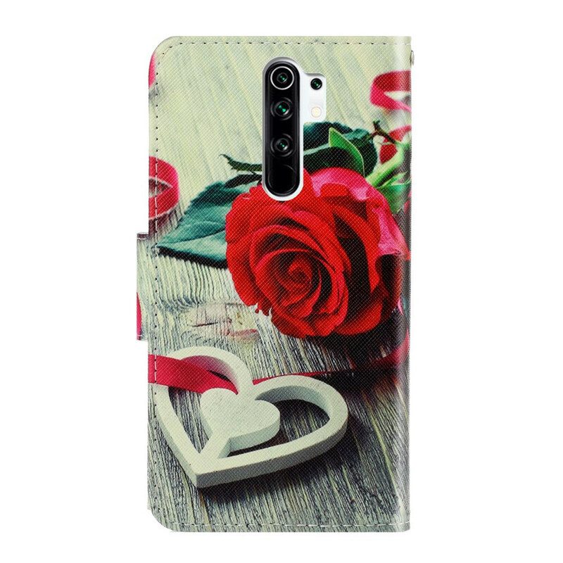 Lederhüllen Für Xiaomi Redmi 9 Mit Kordel Romantische Rose Mit Riemen