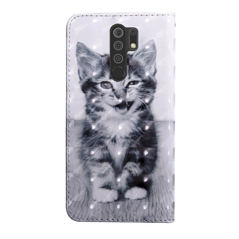 Lederhüllen Für Xiaomi Redmi 9 Schwarz-weiße Katze