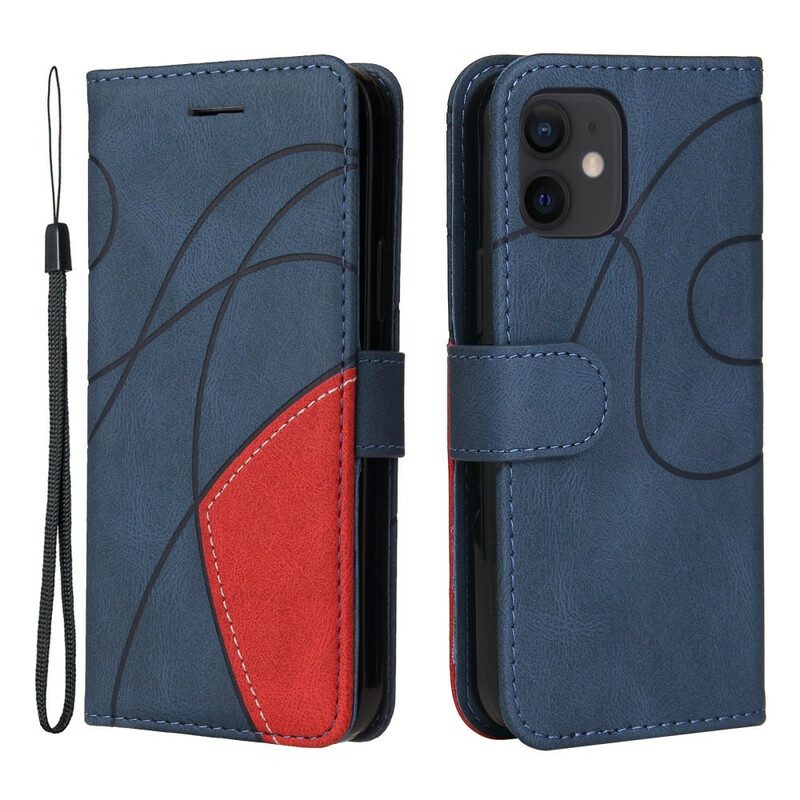 Flip Case Für iPhone 12 Mini Zweifarbiges Design Aus Kunstleder