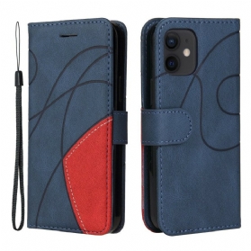 Flip Case Für iPhone 12 Mini Zweifarbiges Design Aus Kunstleder