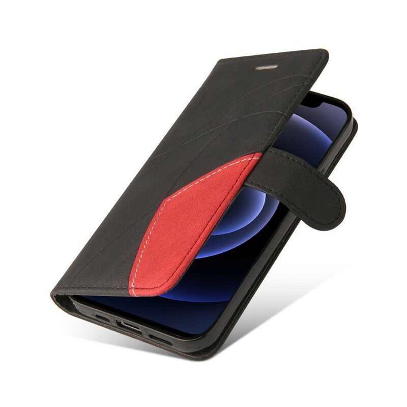 Flip Case Für iPhone 12 Mini Zweifarbiges Design Aus Kunstleder