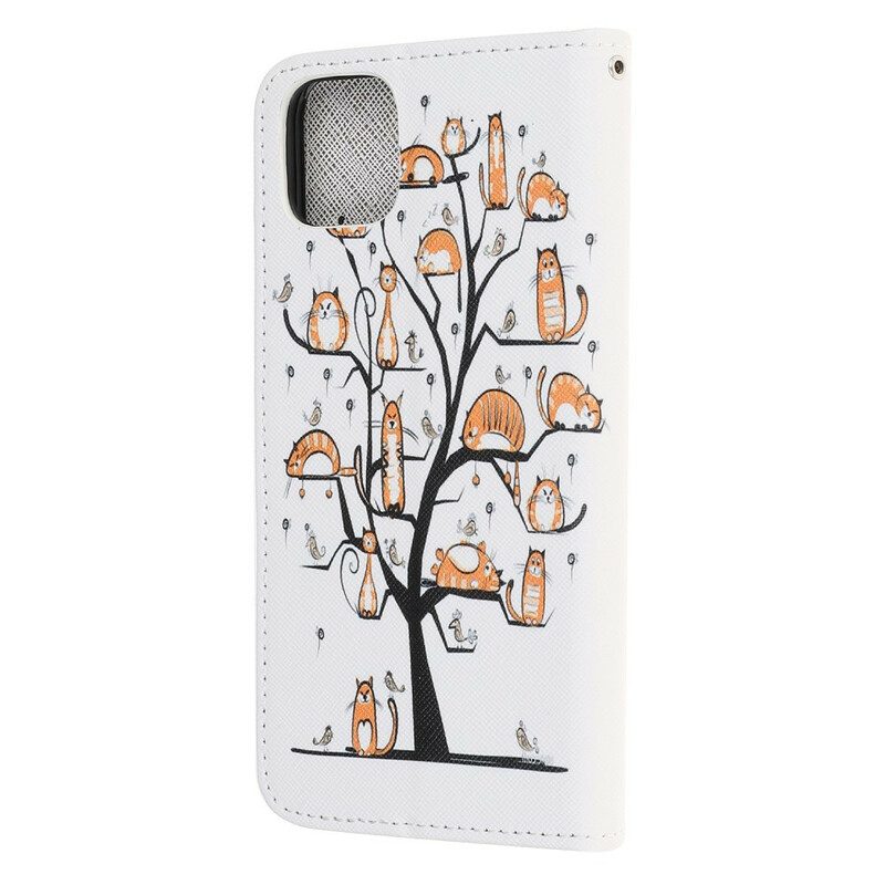 Lederhüllen Für iPhone 12 Mini Mit Kordel Funky Cats Mit Riemen