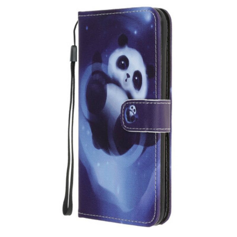 Lederhüllen Für iPhone 12 Mini Mit Kordel Panda Space Mit Schlüsselband