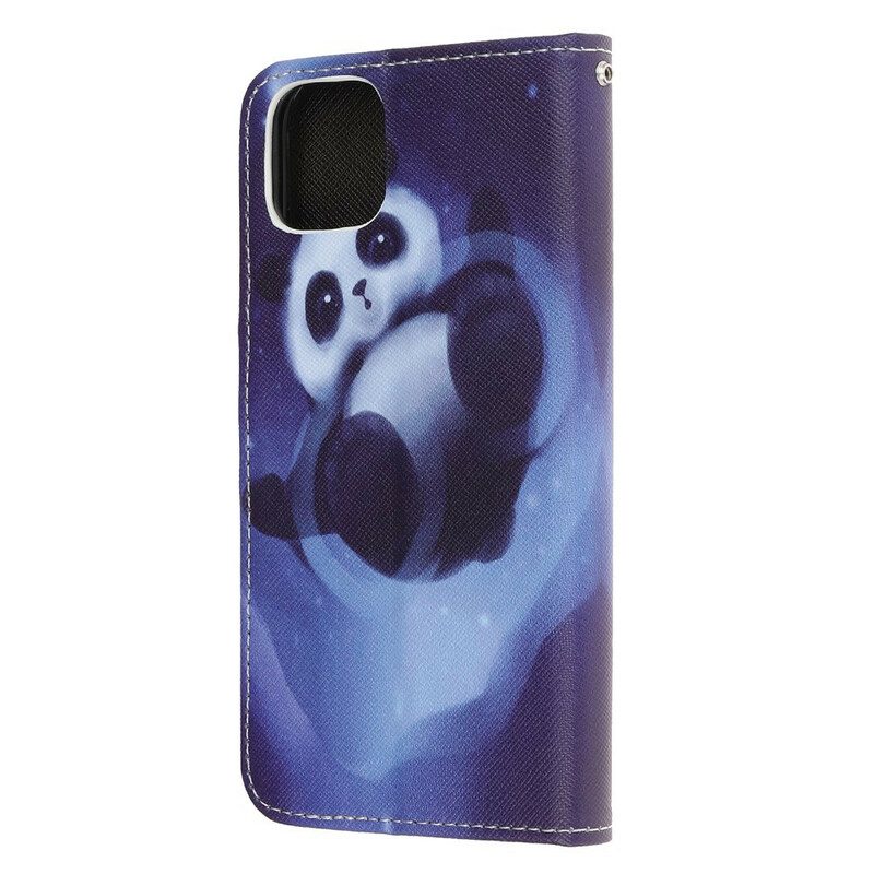 Lederhüllen Für iPhone 12 Mini Mit Kordel Panda Space Mit Schlüsselband