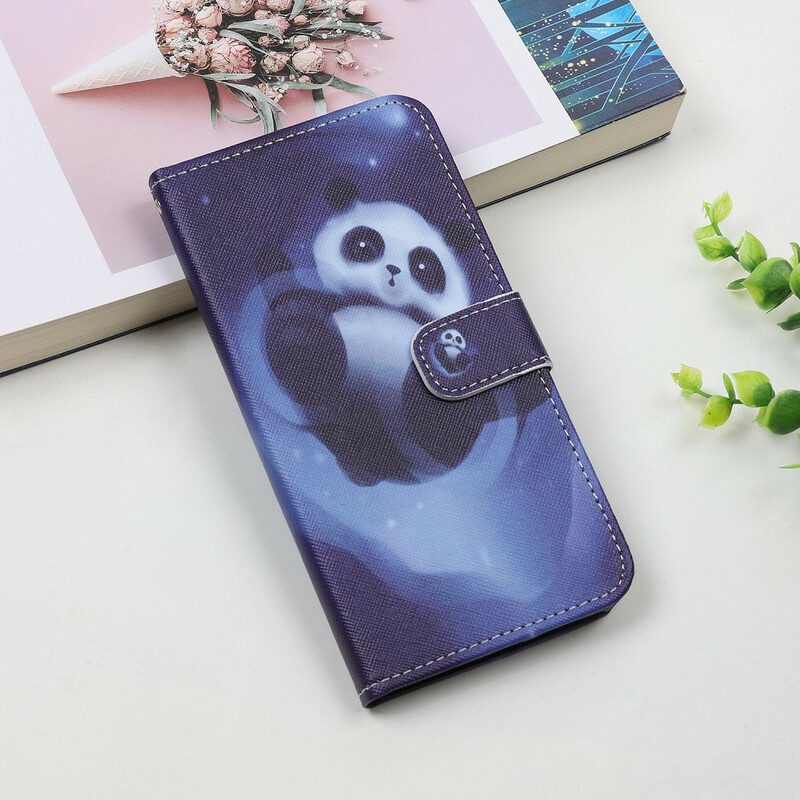 Lederhüllen Für iPhone 12 Mini Mit Kordel Panda Space Mit Schlüsselband