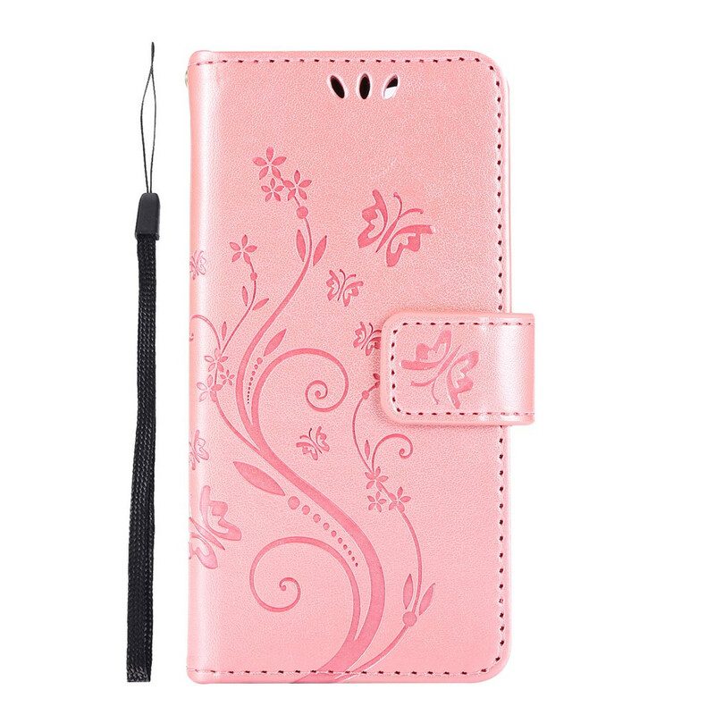 Lederhüllen Für iPhone 12 Mini Schlüsselband Mit Schmetterlingen Und Blumen