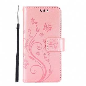 Lederhüllen Für iPhone 12 Mini Schlüsselband Mit Schmetterlingen Und Blumen