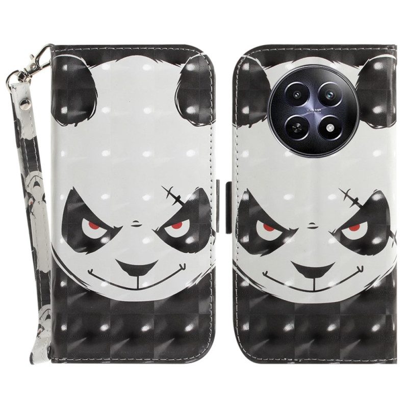 Lederhüllen Realme 12 / 12x 5g Wütender Panda Mit Riemen