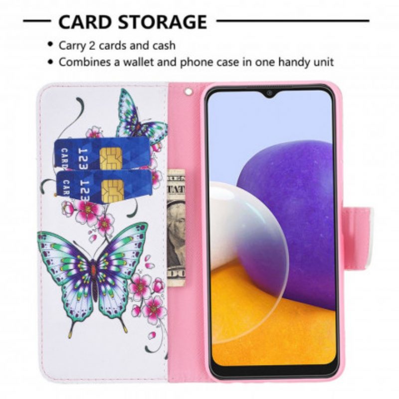 Flip Case Für Samsung Galaxy A22 5G Aquarell-schmetterlinge