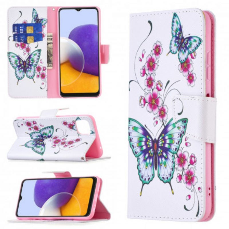 Flip Case Für Samsung Galaxy A22 5G Aquarell-schmetterlinge