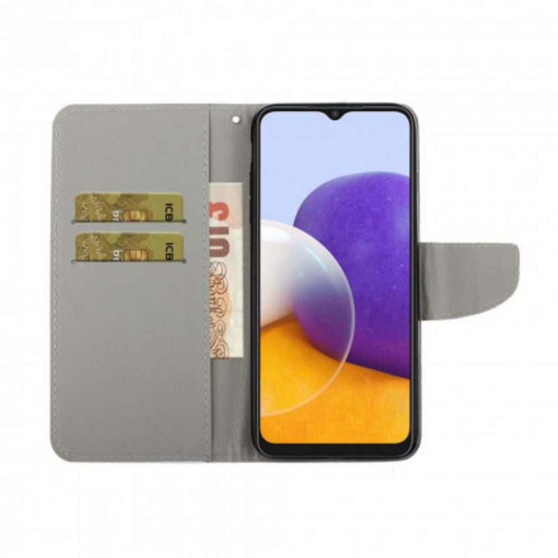 Flip Case Für Samsung Galaxy A22 5G Eulenfamilie Mit Schlüsselband