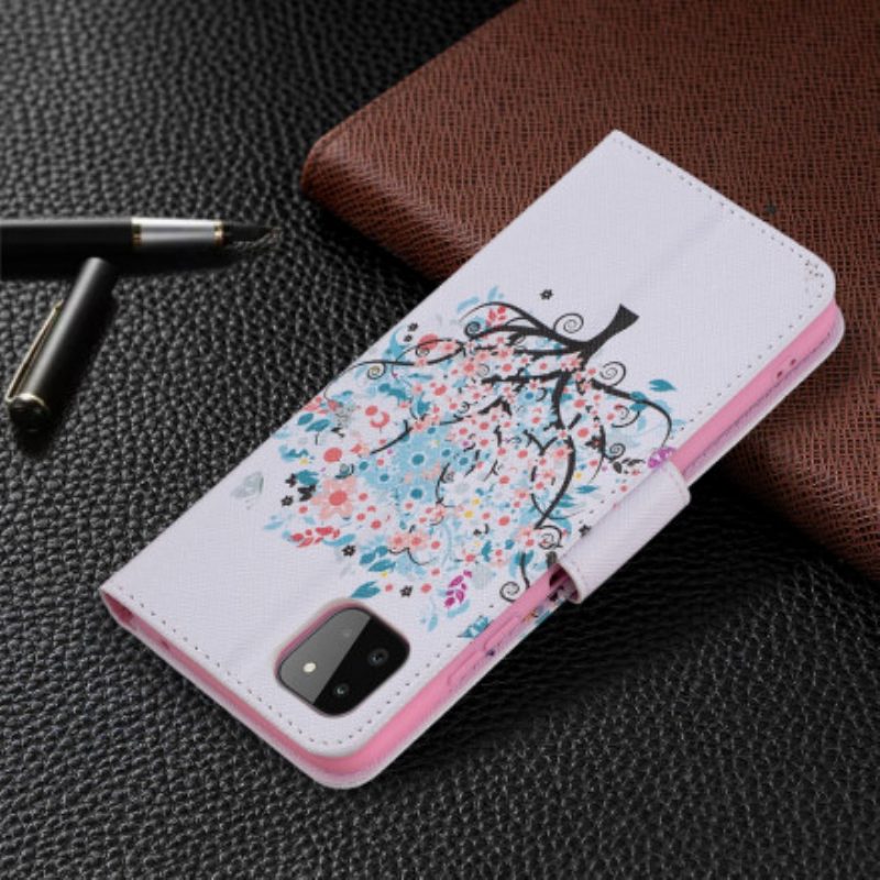 Flip Case Für Samsung Galaxy A22 5G Geblümter Baum