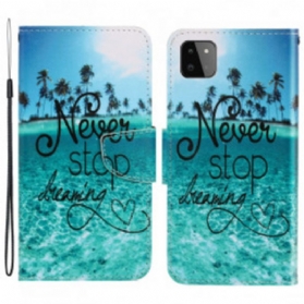 Flip Case Für Samsung Galaxy A22 5G Mit Kordel Never Stop Dreaming Navy Strappy