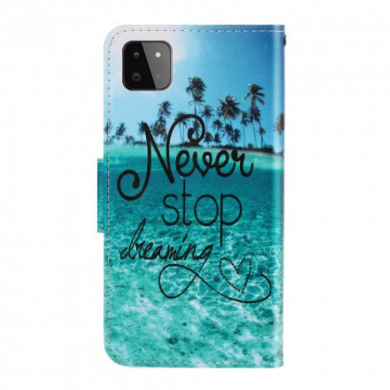 Flip Case Für Samsung Galaxy A22 5G Mit Kordel Never Stop Dreaming Navy Strappy