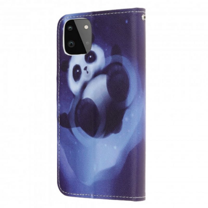 Flip Case Für Samsung Galaxy A22 5G Mit Kordel Panda Space Mit Schlüsselband