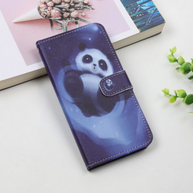 Flip Case Für Samsung Galaxy A22 5G Mit Kordel Panda Space Mit Schlüsselband