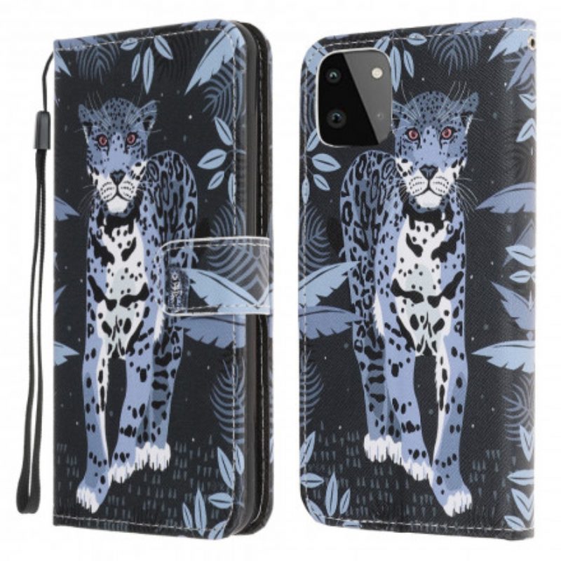 Flip Case Für Samsung Galaxy A22 5G Mit Kordel Riemchen-leopard