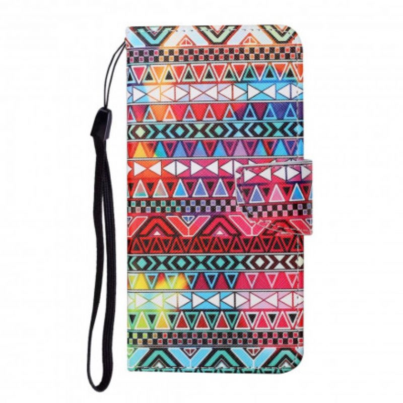 Flip Case Für Samsung Galaxy A22 5G Patchwork Mit Schlüsselband