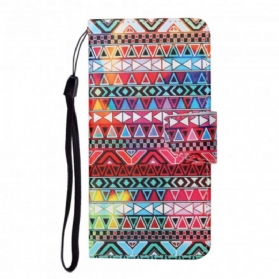 Flip Case Für Samsung Galaxy A22 5G Patchwork Mit Schlüsselband