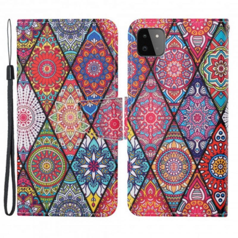 Flip Case Für Samsung Galaxy A22 5G Patchwork Mit Schlüsselband