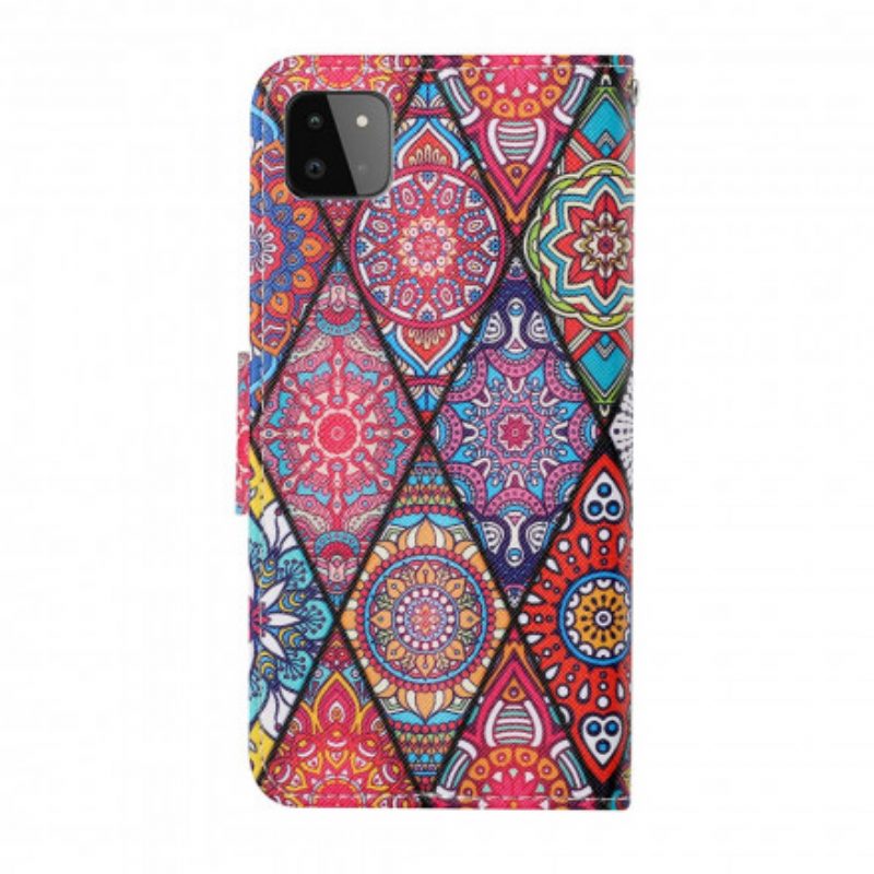 Flip Case Für Samsung Galaxy A22 5G Patchwork Mit Schlüsselband