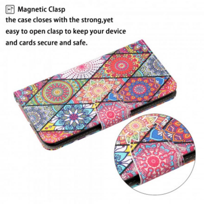 Flip Case Für Samsung Galaxy A22 5G Patchwork Mit Schlüsselband