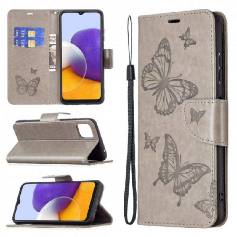 Flip Case Für Samsung Galaxy A22 5G Schmetterlinge Im Flug Mit Schlüsselband